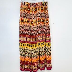 Peasant Maxi Skirt Large Gauzy Pull On Flowy Colorful Boho Hippie Beach Tropical